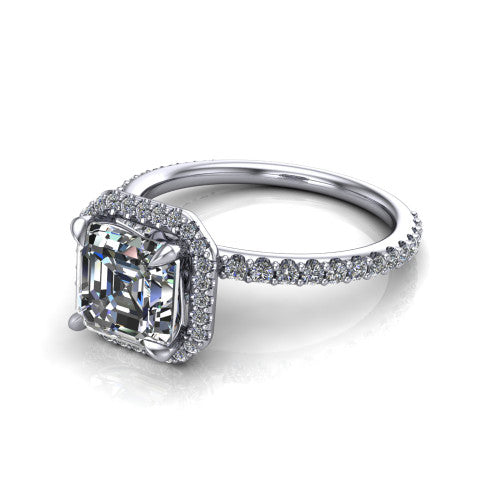 Violetta Square Emerald Shape Halo Engagement Ring in 14K White Gold
