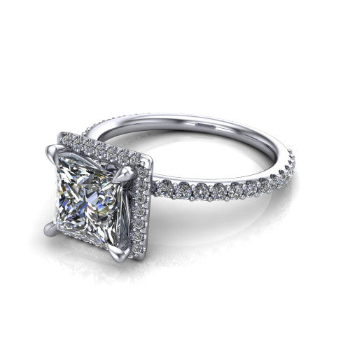 Violetta Princess Shape Halo Engagement Ring in 18K White Gold