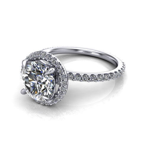 Violetta Round Shape Halo Engagement Ring in 14K White Gold