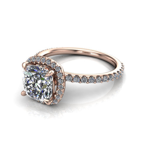 Violetta Cushion Shape Halo Engagement Ring in 18K Rose Gold