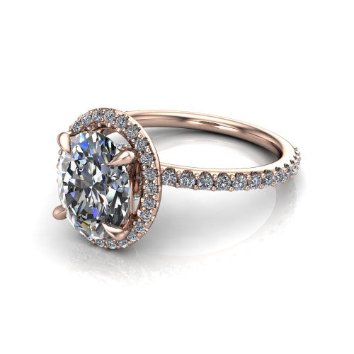 Violetta Oval Shape Halo Engagement Ring in 18K Rose Gold