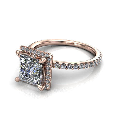 Violetta Princess Shape Halo Engagement Ring in 14K Rose Gold