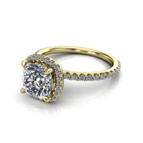 Violetta Cushion Shape Halo Engagement Ring in 14K Yellow Gold