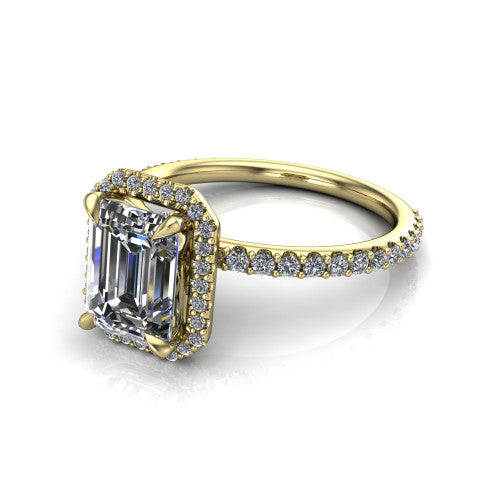 Violetta Emerald Shape Halo Engagement Ring in 18K Yellow Gold