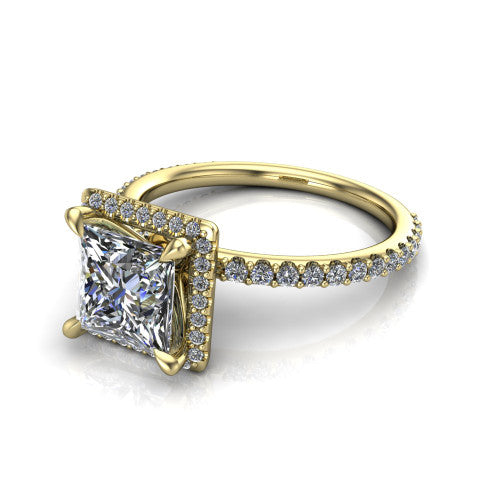 Violetta Princess Shape Halo Engagement Ring in 14K Yellow Gold