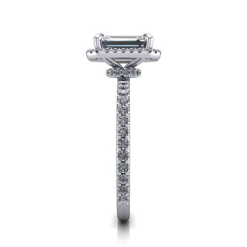 Violetta Emerald Shape Halo Engagement Ring in Platinum