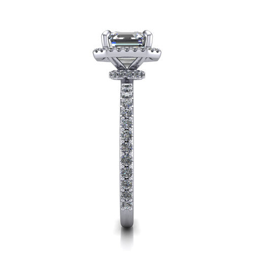 Violetta Square Emerald Shape Halo Engagement Ring in 18K White Gold