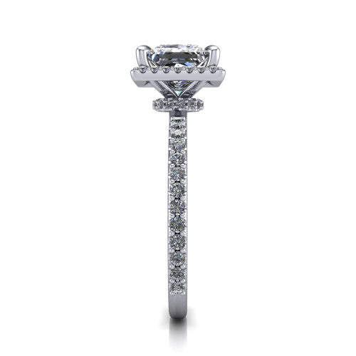 Violetta Princess Shape Halo Engagement Ring in Platinum