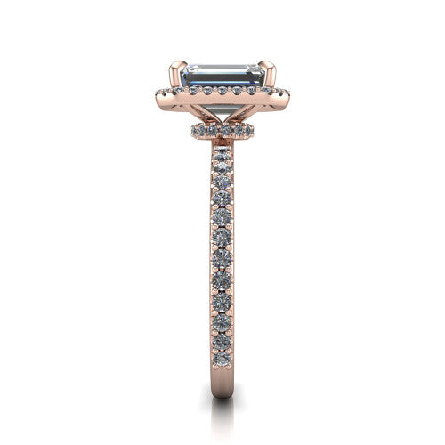 Violetta Emerald Shape Halo Engagement Ring in 18K Rose Gold