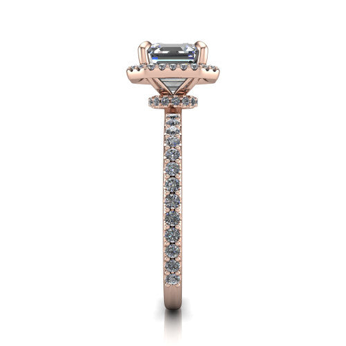 Violetta Square Emerald Shape Halo Engagement Ring in 18K Rose Gold