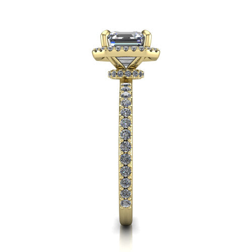 Violetta Square Emerald Shape Halo Engagement Ring in 14K Yellow Gold