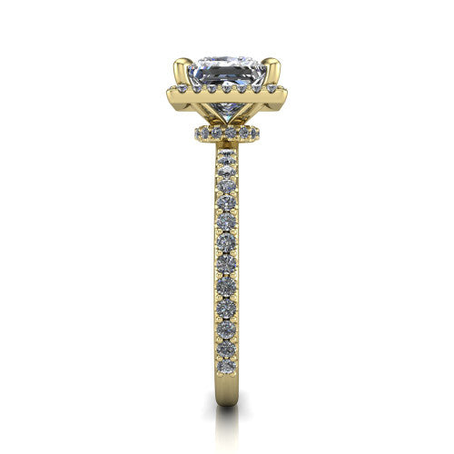 Violetta Princess Shape Halo Engagement Ring in 18K Yellow Gold