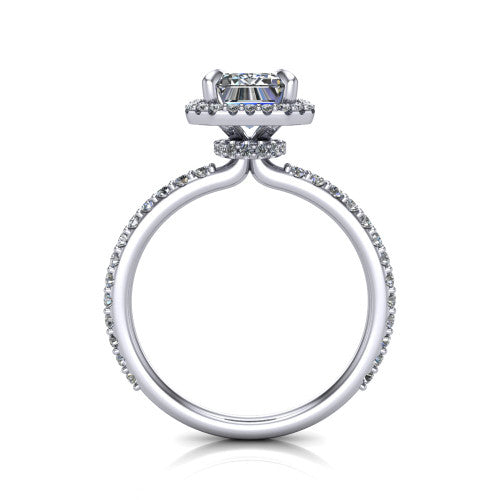 Violetta Emerald Shape Halo Engagement Ring in 18K White Gold