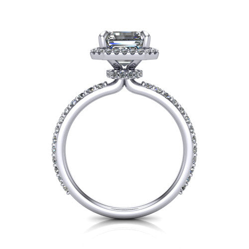 Violetta Square Emerald Shape Halo Engagement Ring in Platinum