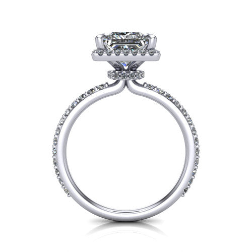 Violetta Princess Shape Halo Engagement Ring in 14K White Gold