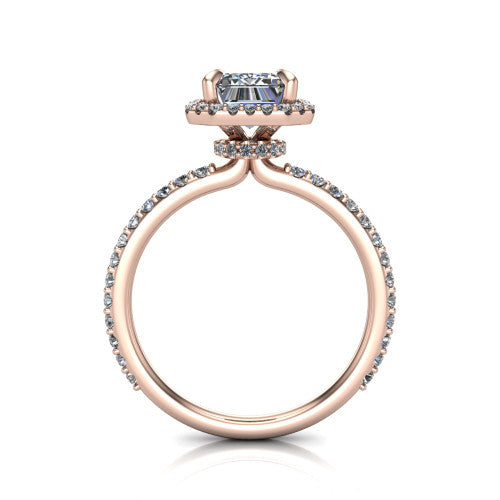 Violetta Emerald Shape Halo Engagement Ring in 14K Rose Gold