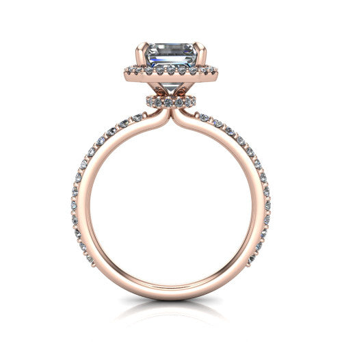 Violetta Square Emerald Shape Halo Engagement Ring in 14K Rose Gold