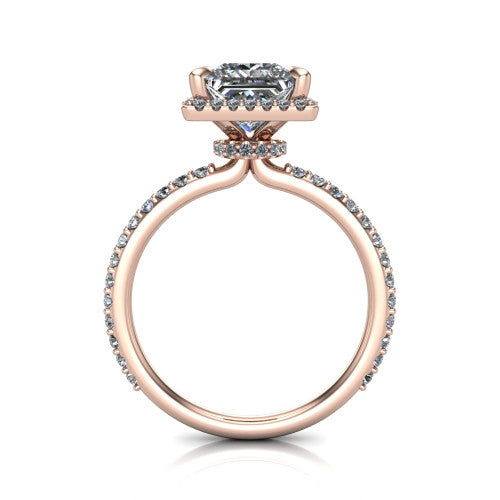 Violetta Princess Shape Halo Engagement Ring in 14K Rose Gold