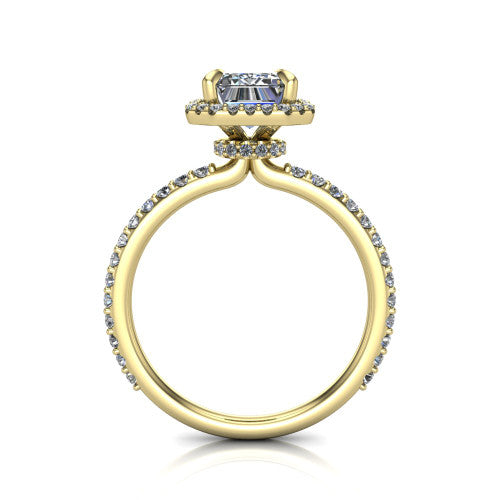 Violetta Emerald Shape Halo Engagement Ring in 18K Yellow Gold