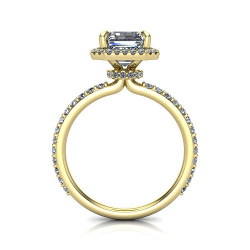 Violetta Square Emerald Shape Halo Engagement Ring in 14K Yellow Gold