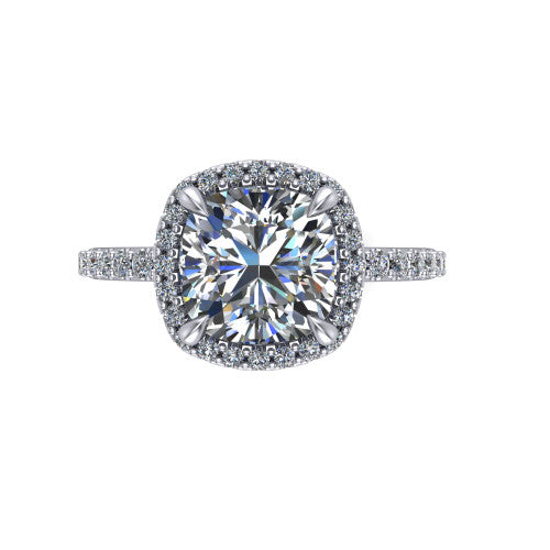 Violetta Cushion Shape Halo Engagement Ring in 14K White Gold