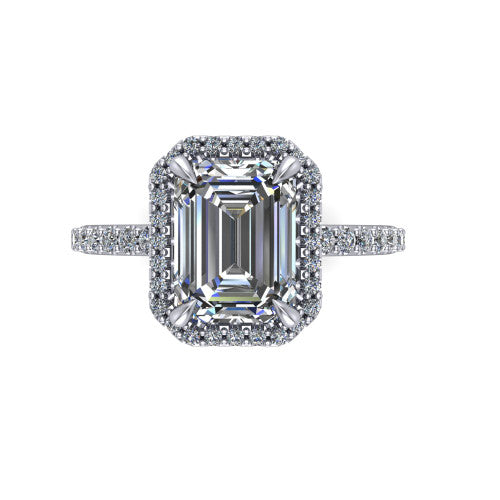 Violetta Emerald Shape Halo Engagement Ring in Platinum