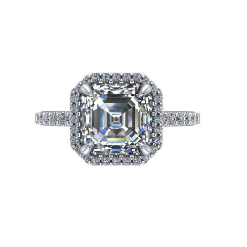 Violetta Square Emerald Shape Halo Engagement Ring in 14K White Gold
