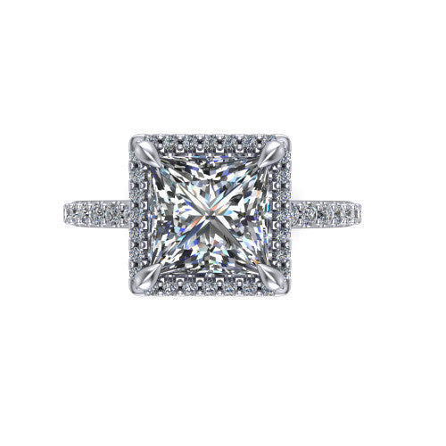 Violetta Princess Shape Halo Engagement Ring in Platinum