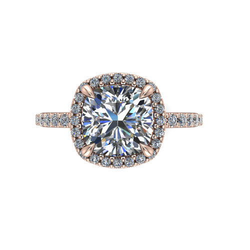 Violetta Cushion Shape Halo Engagement Ring in 14K Rose Gold