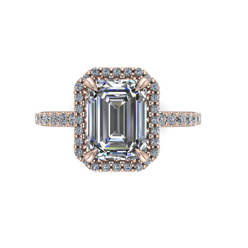Violetta Emerald Shape Halo Engagement Ring in 18K Rose Gold