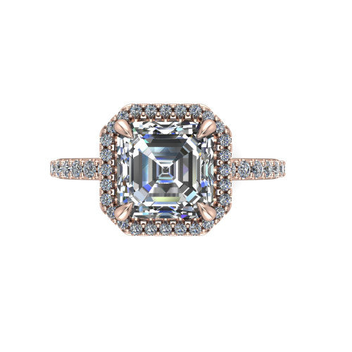 Violetta Square Emerald Shape Halo Engagement Ring in 18K Rose Gold