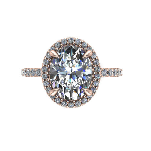 Violetta Oval Shape Halo Engagement Ring in 14K Rose Gold
