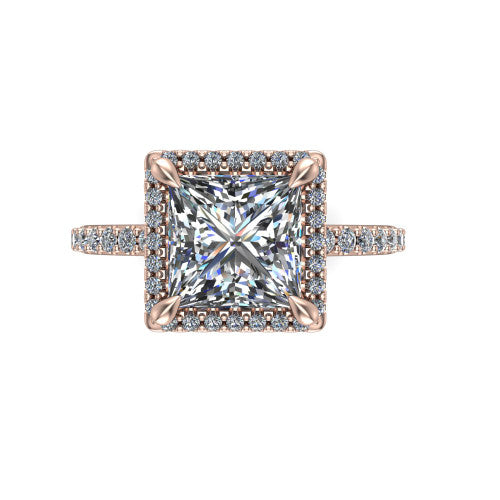 Violetta Princess Shape Halo Engagement Ring in 18K Rose Gold