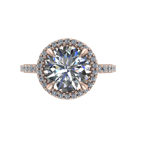 Violetta Round Shape Halo Engagement Ring in 18K Rose Gold