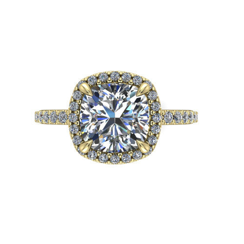 Violetta Cushion Shape Halo Engagement Ring in 14K Yellow Gold