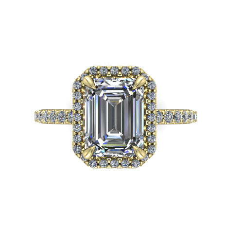 Violetta Emerald Shape Halo Engagement Ring in 14K Yellow Gold