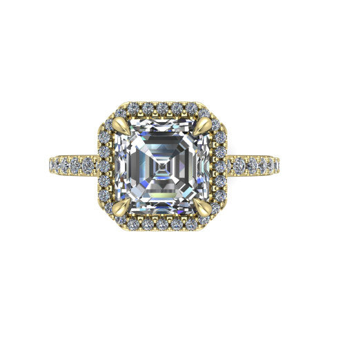 Violetta Square Emerald Shape Halo Engagement Ring in 14K Yellow Gold