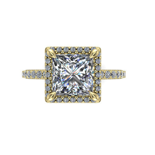 Violetta Princess Shape Halo Engagement Ring in 18K Yellow Gold