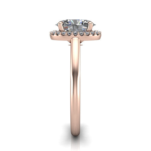 Paige oval halo engagement ring in 14K Rose Gold, side profile showing the vintage bridge detail and polished band