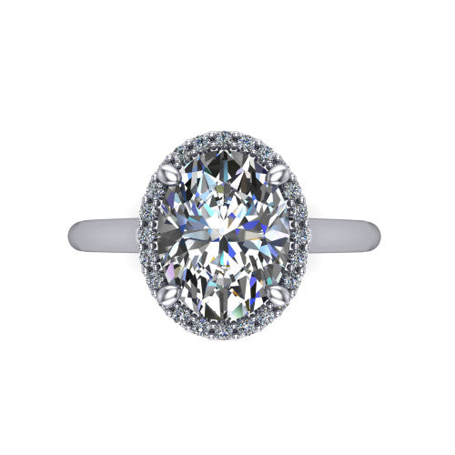 Paige oval halo engagement ring in 14K White Gold, top-down view showing the oval center diamond framed by a pave halo
