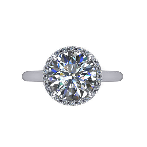 Paige round halo engagement ring in 14K White Gold, top-down view showing the round center diamond framed by a pave halo