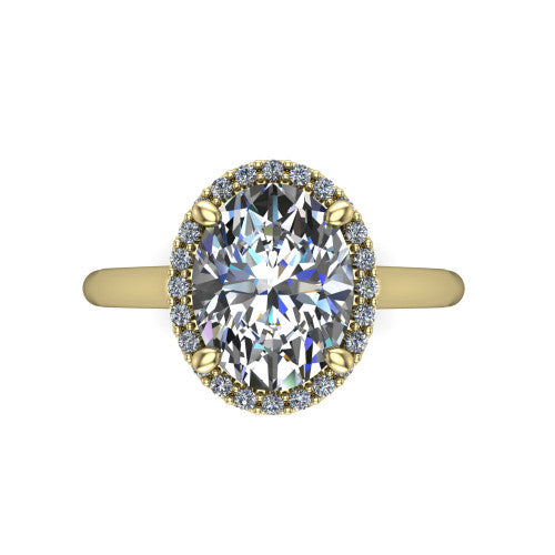 Paige oval halo engagement ring in 18K Yellow Gold, top-down view showing the oval center diamond framed by a pave halo