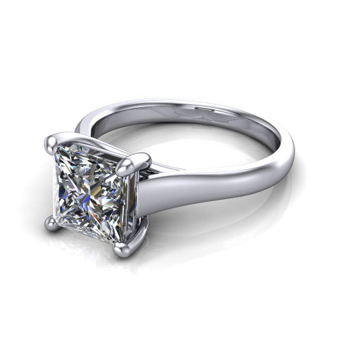 Harlow Princess Shape Classic Engagement Ring in 18K White Gold