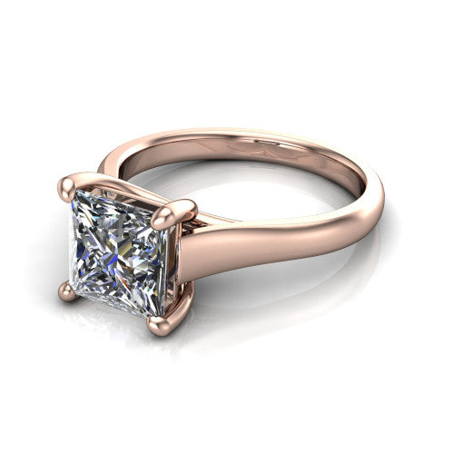 Harlow Princess Shape Classic Engagement Ring in 14K Rose Gold