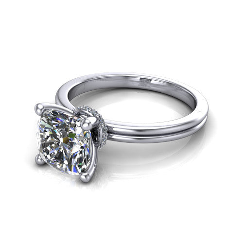 Thea Cushion Shape Classic Engagement Ring in 18K White Gold