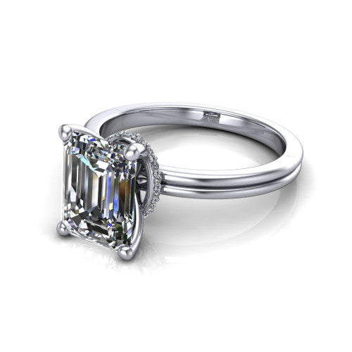 Thea Emerald Shape Classic Engagement Ring in 14K White Gold