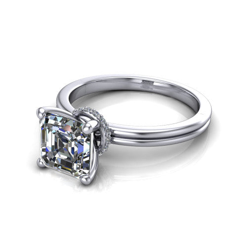 Thea Square Emerald Shape Classic Engagement Ring in 18K White Gold