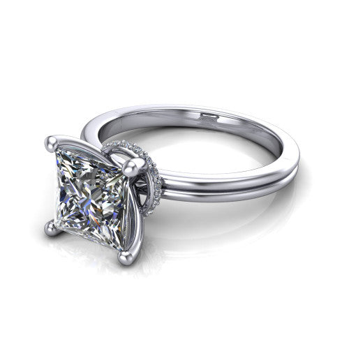 Thea Princess Shape Classic Engagement Ring in 18K White Gold