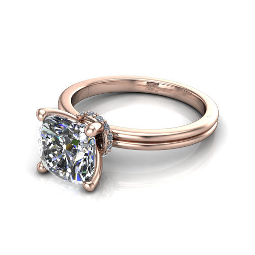 Thea Cushion Shape Classic Engagement Ring in 18K Rose Gold
