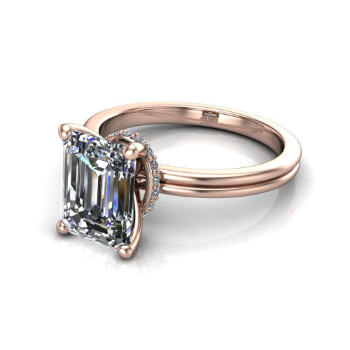 Thea Emerald Shape Classic Engagement Ring in 14K Rose Gold